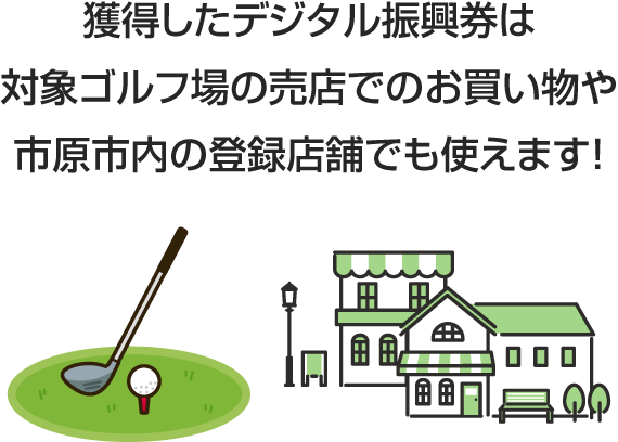 獲得したデジタル振興券は対象ゴルフ場の売店でのお買い物や市原市内の登録店舗でも使えます！
